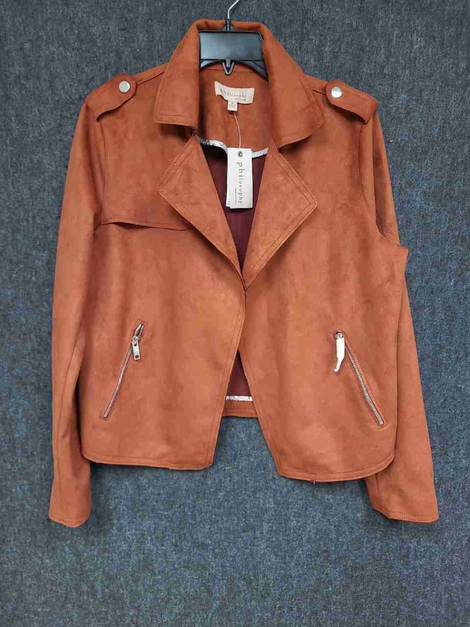 Philosophy Republic Clothing Women's Rust Faux Leather Moto Jacket Sz M NWT