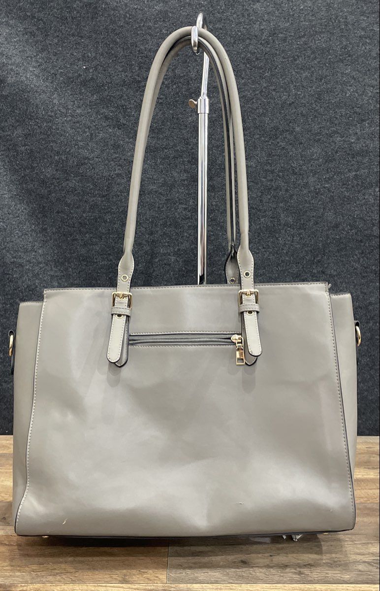 Moriso Grey Floral Embossed Large Tote Shoulder Bag Gold Hardware with Scarf