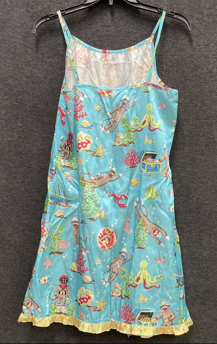 Nick & Nora Girls Blue Sock Monkey Underwater Scuba Sleep Gown Mermaid Sz XL 16