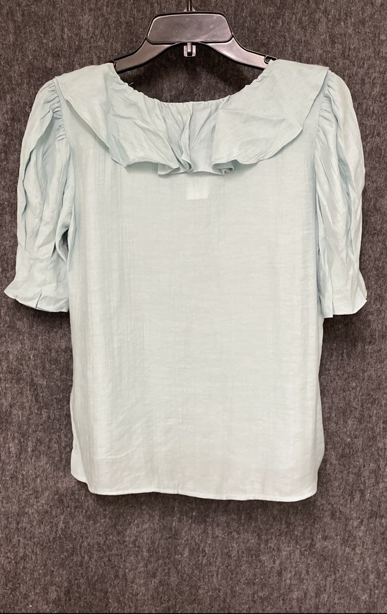 LOFT Women's Ruffle V-Neck Blouse Light Blue Short Flutter Sleeve XS NWT