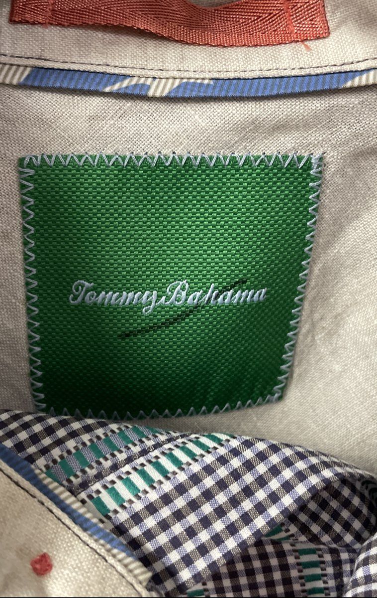 Tommy Bahama Men's Green Black Gingham Textured Stripe Button Down Shirt Sz M
