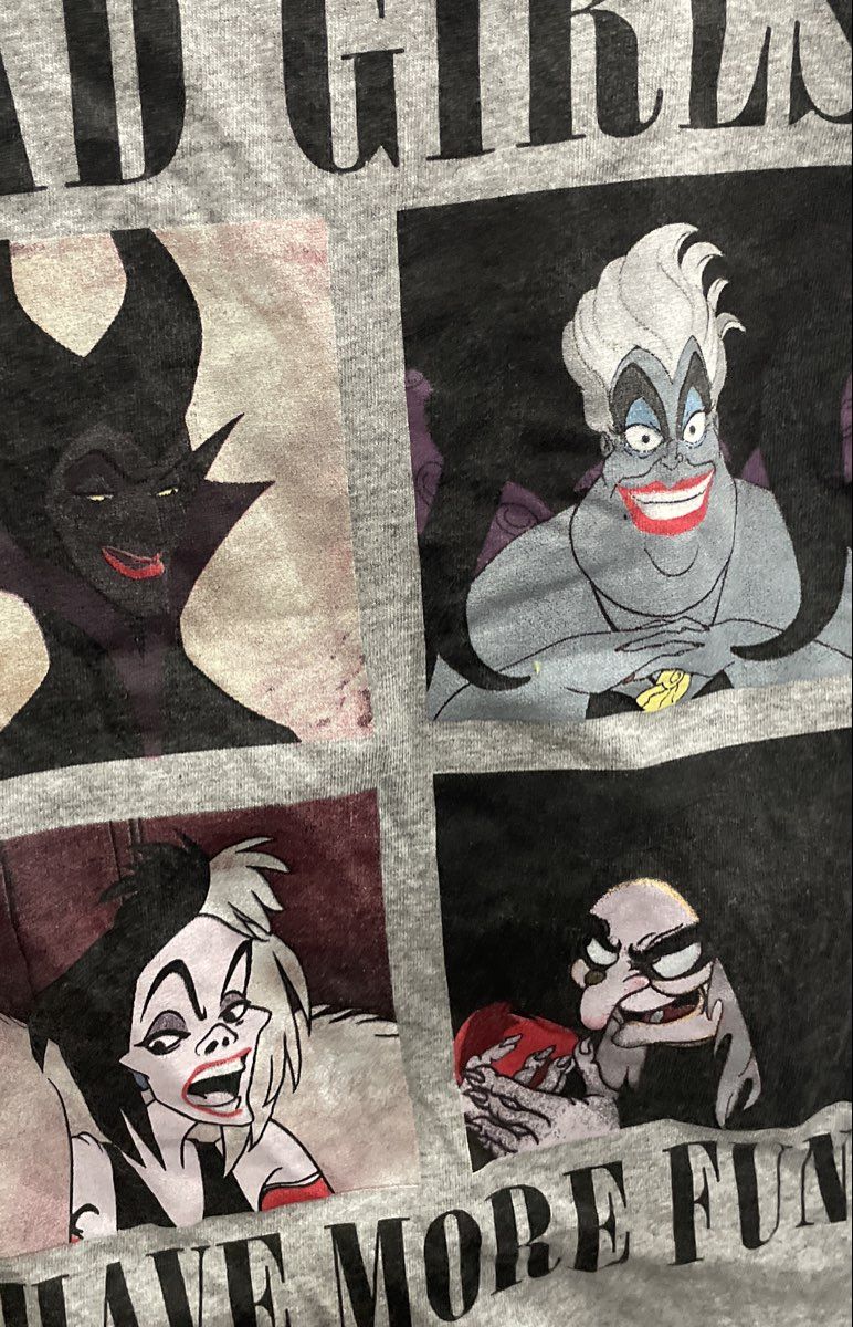 Disney Villains Women's Gray Bad Girls Have More Fun Graphic T-Shirt Size L