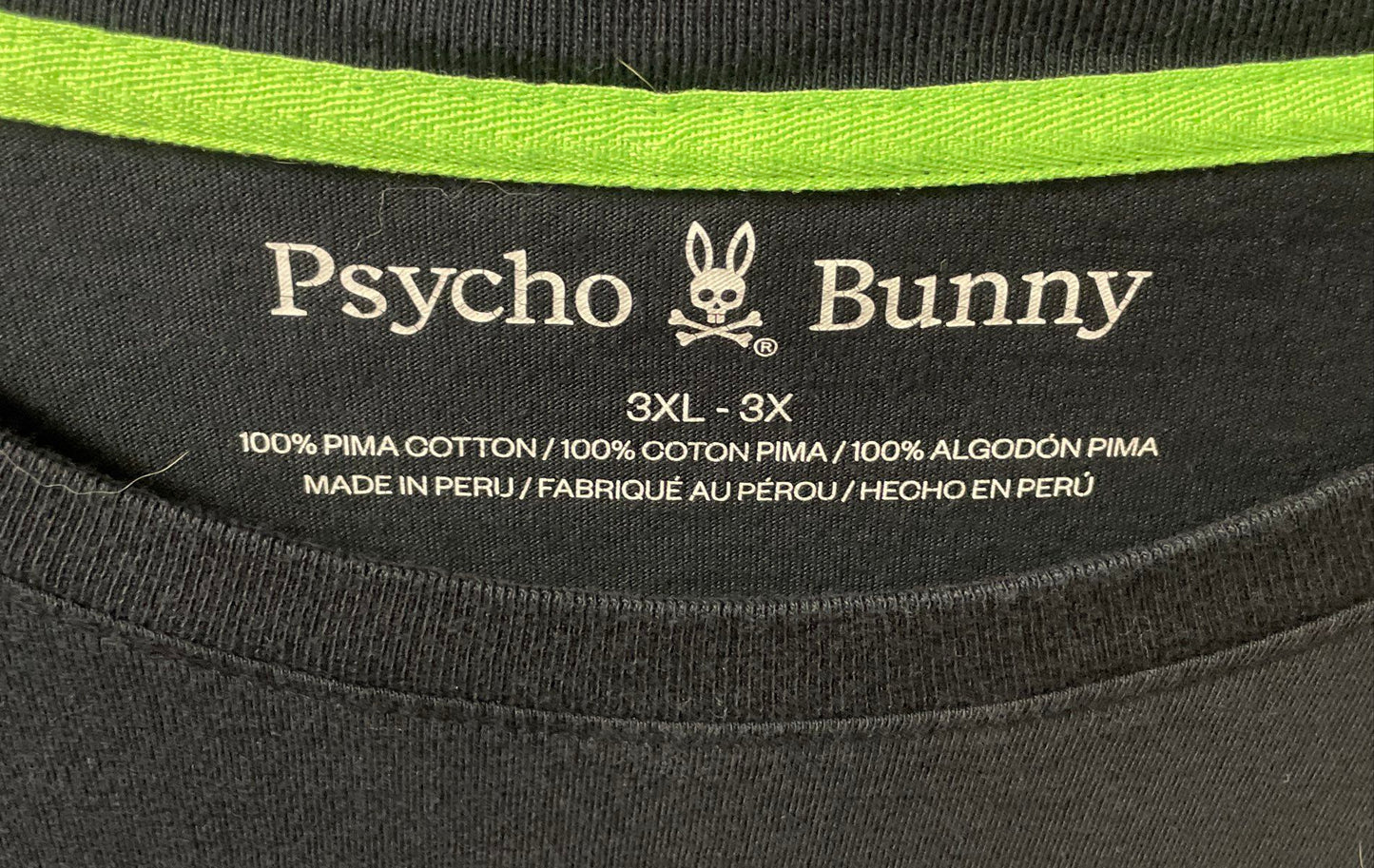 Psycho Bunny Men's Black Pima Cotton Neon Green Logo Graphic T-Shirt Sz 3XL
