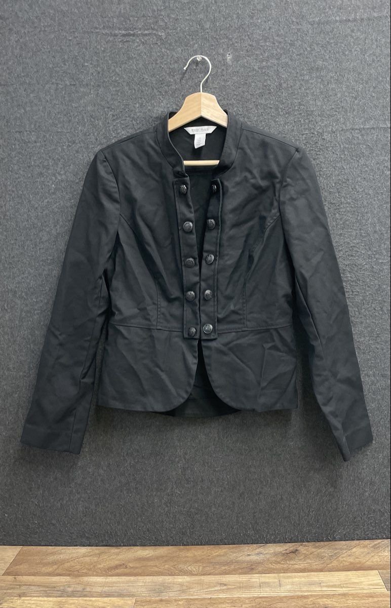 White House Black Market Women's Black Military Style Crest Button Jacket Size 8
