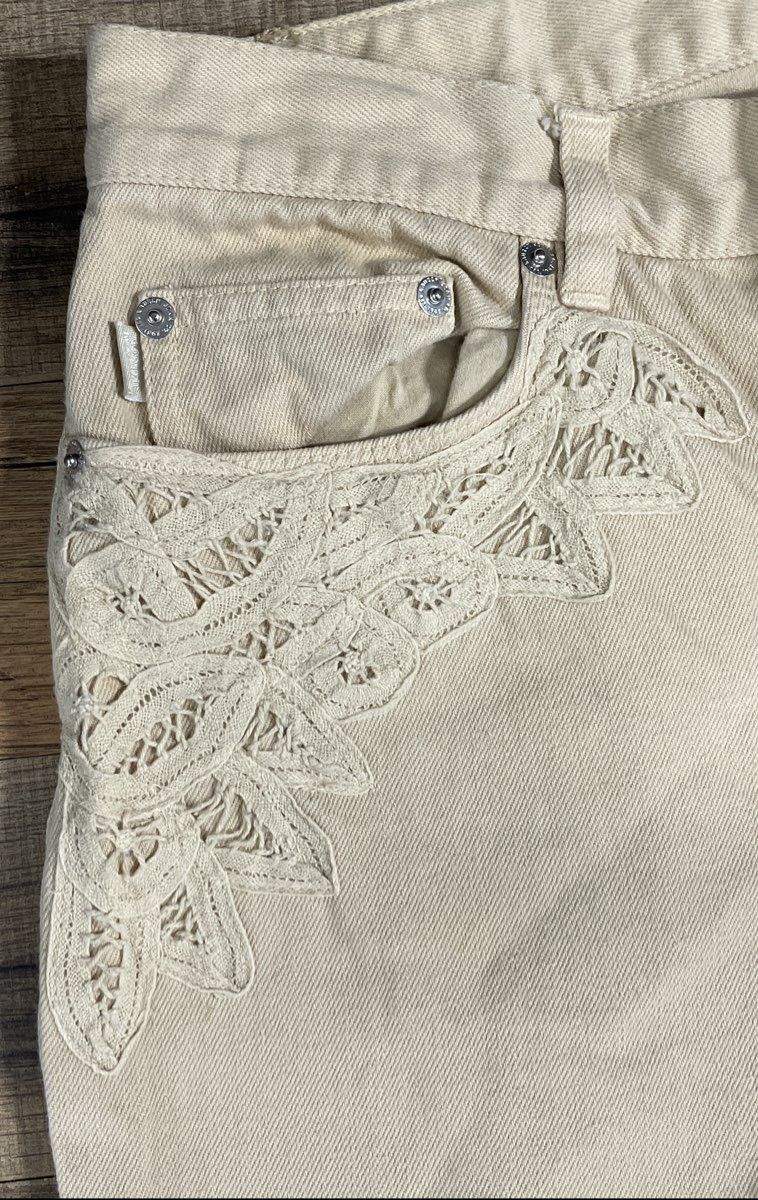 Lauren Jeans Co. Ralph Lauren Women's Tan Crochet Lace Applique Trim Jeans Sz 8
