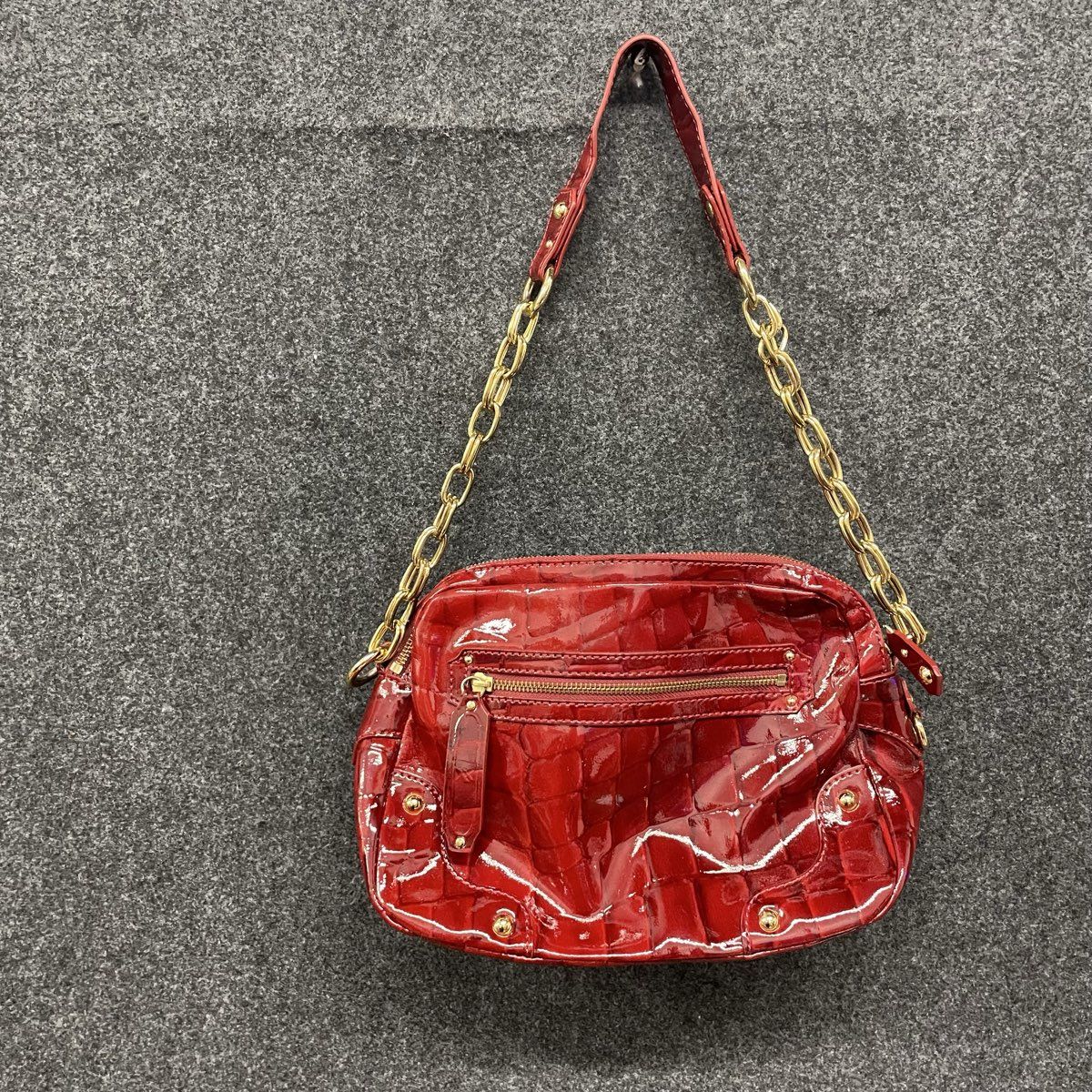 Maxx New York Red Croc Embossed Patent Shoulder Bag Gold Tone Chain Vintage