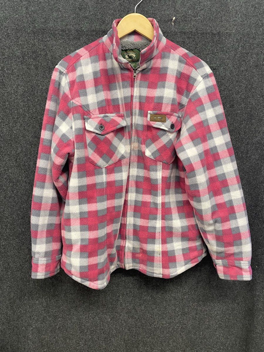 Stillwater Supply Co Men's Pink Gray Plaid Sherpa Lined Fleece Jacket Sz XL