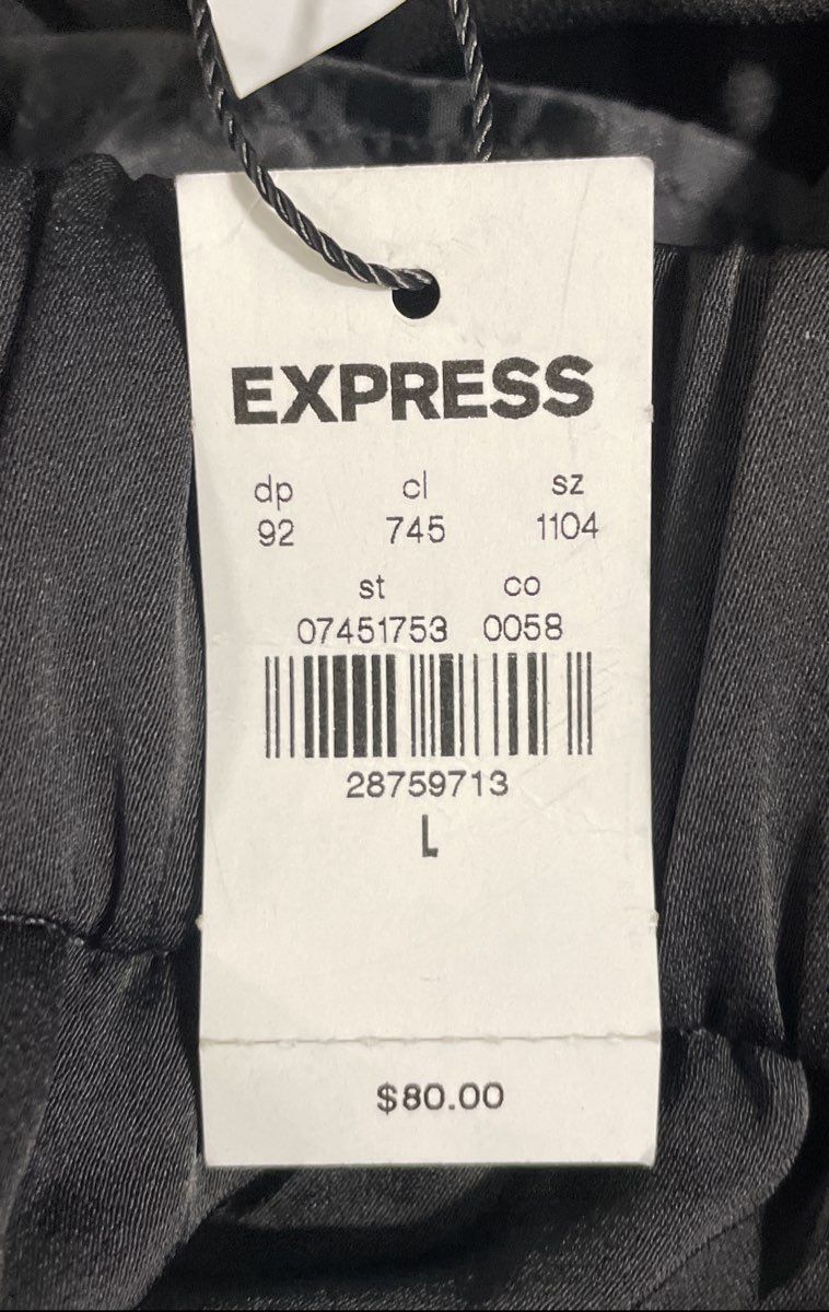 Express Women's Black Satin High Waist Jogger Pants NWT Sz L Pockets