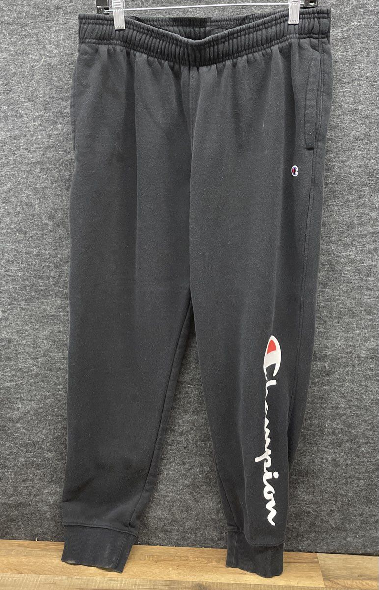 Champion Men's Black Fleece Graphic Logo Jogger Sweatpants Pockets Size L