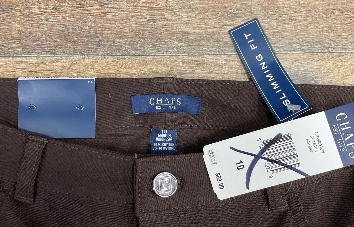 Chaps Women's Brown Slimming Fit Straight Leg Cotton Stretch Pants Sz 10 NWT
