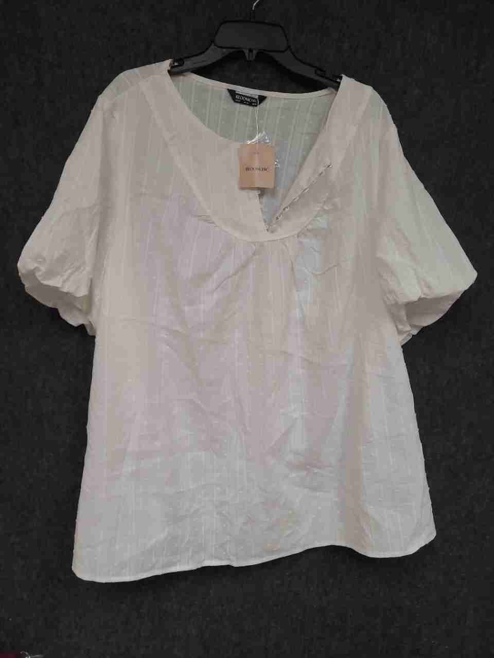 Bloomchic Women's White Swiss Dot Eyelet Stripe Puff Sleeve Blouse NWT Sz 26