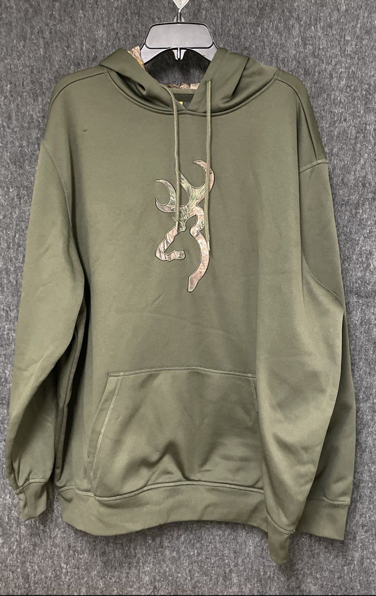Browning Men's Olive Green Camo Buckmark Logo Pullover Hoodie Sz XXL