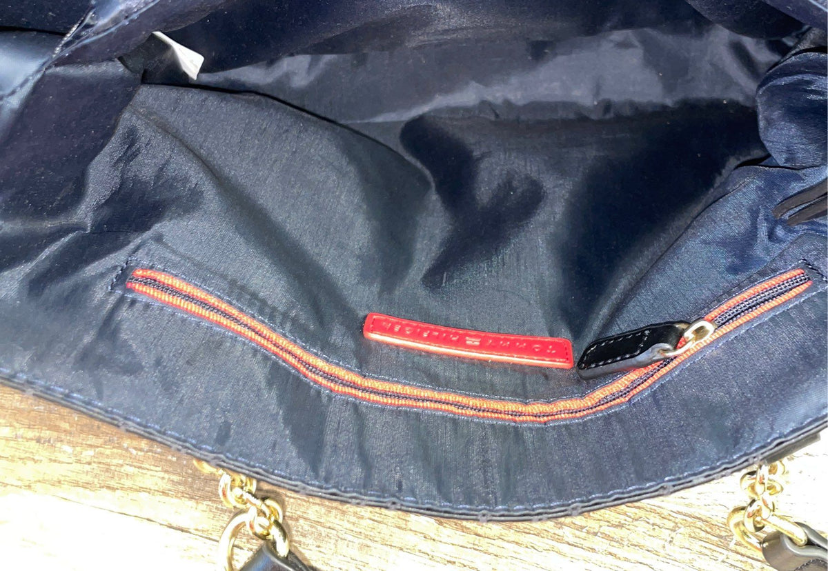 Tommy Hilfiger Black Monogram Jacquard Shoulder Tote Bag Gold Hardware