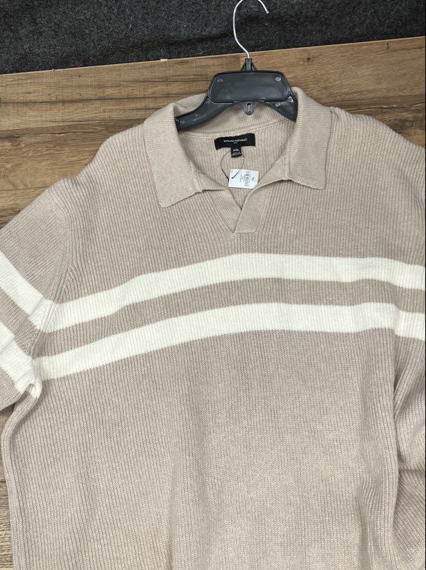 Banana Republic Men's Knit Sweater Polo Beige Stripe Johnny Collar XXL NWT