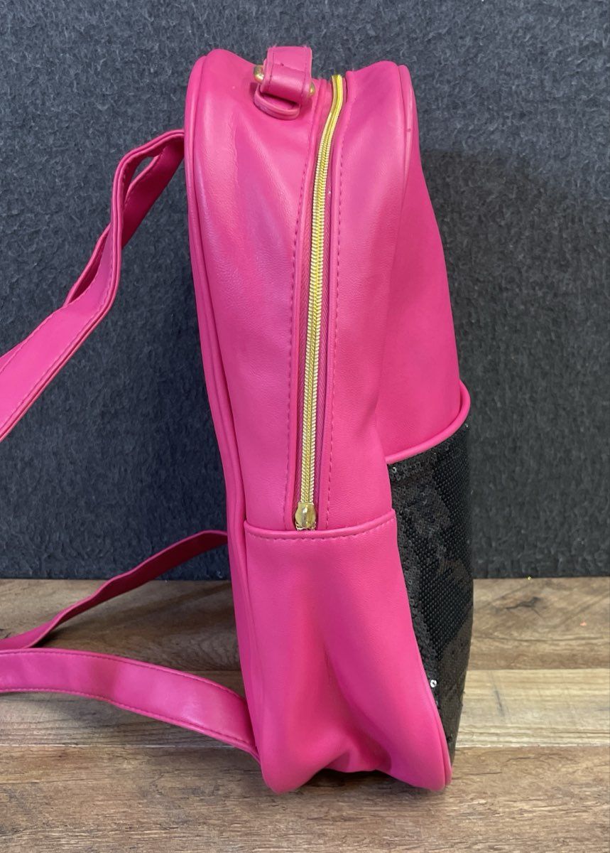 Juicy Couture Pink Faux Leather Backpack Black Sequin Gold Tone Hardware