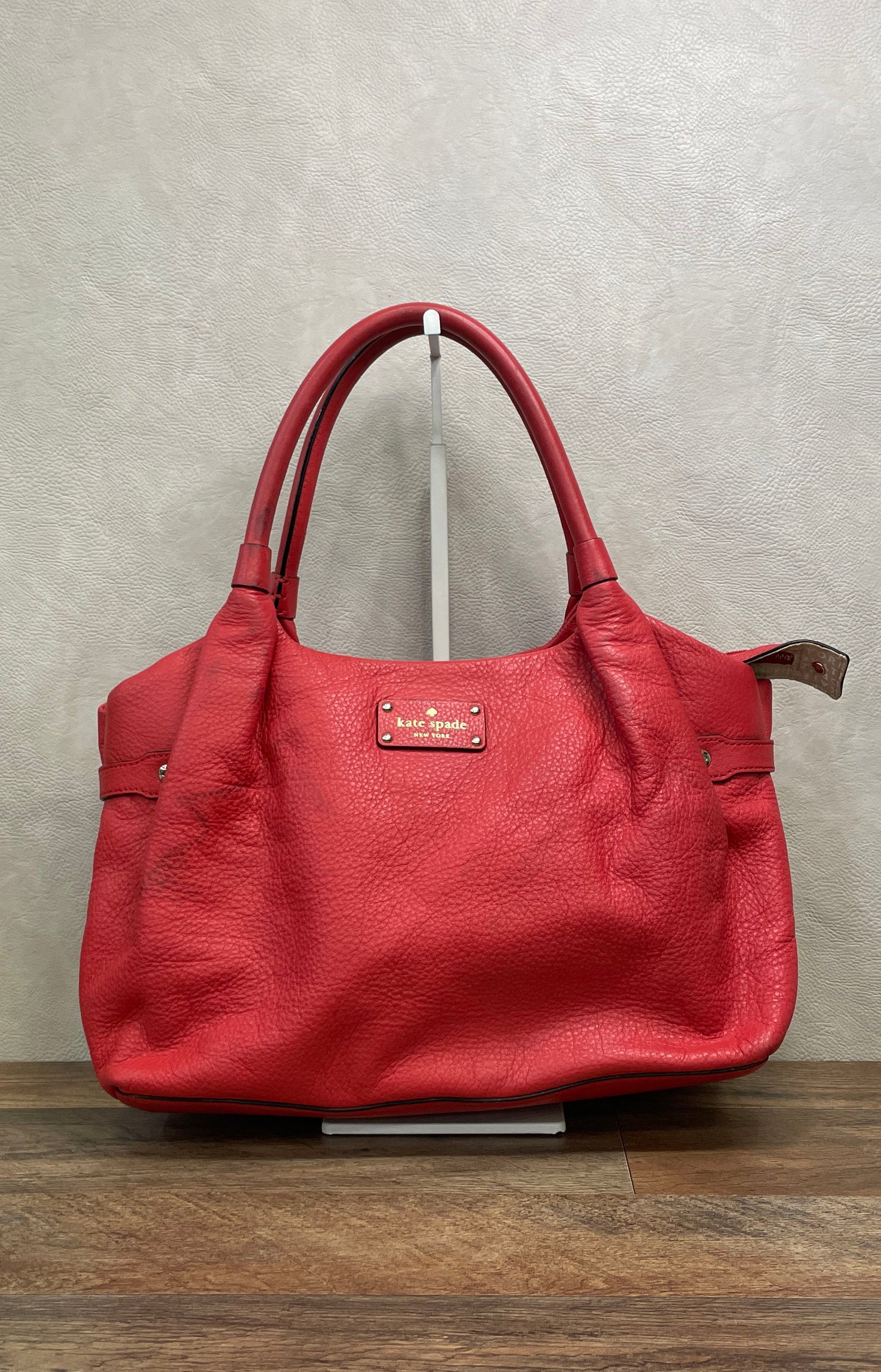 Kate Spade New York Red Pebbled Leather Shoulder Bag Tote Gold Hardware