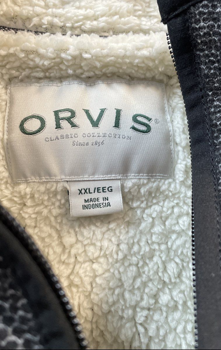 Orvis Men's Gray Sherpa Lined Quarter Zip Textured Pullover Jacket Sz XXL