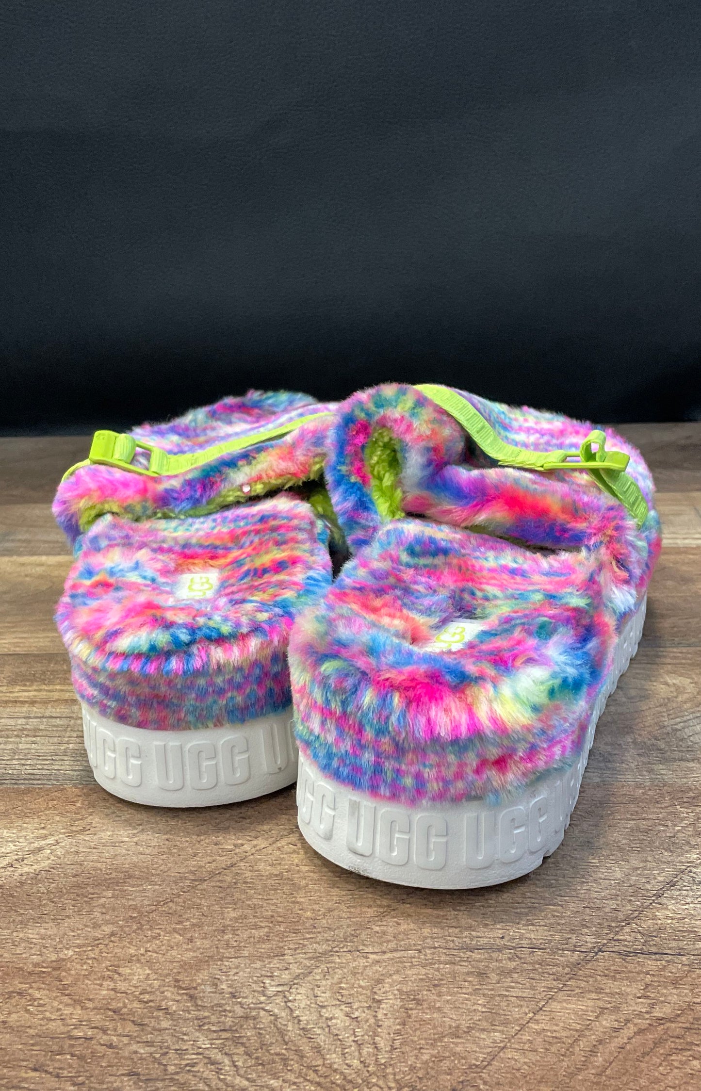 UGG Fluffita Pixelate Multicolor Women's Platform Slide Sandals Size 9