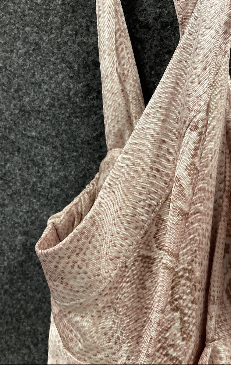 BCBGMAXAZRIA Women's Tan Pink Snakeskin Racerback Knot Maxi Dress Sz S New