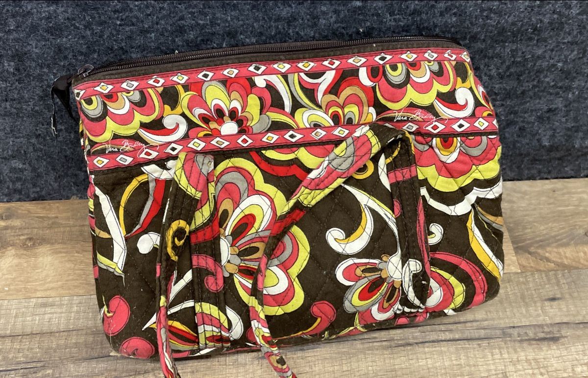 Vera Bradley Safari Sunset Brown Floral Quilted Cotton Large Shoulder Bag Tote