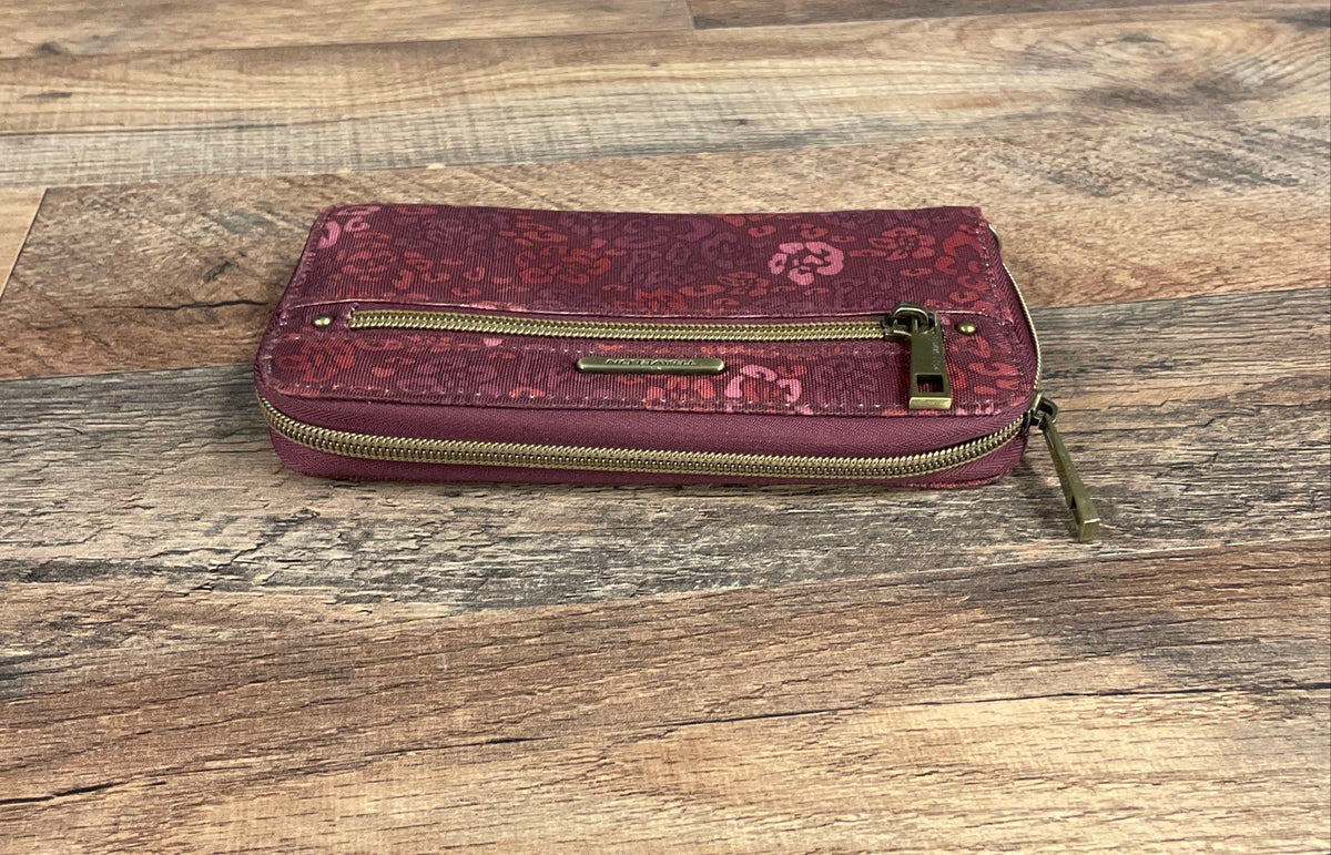 Travelon Burgundy Floral Print Zip Around Continental Wallet Organizer