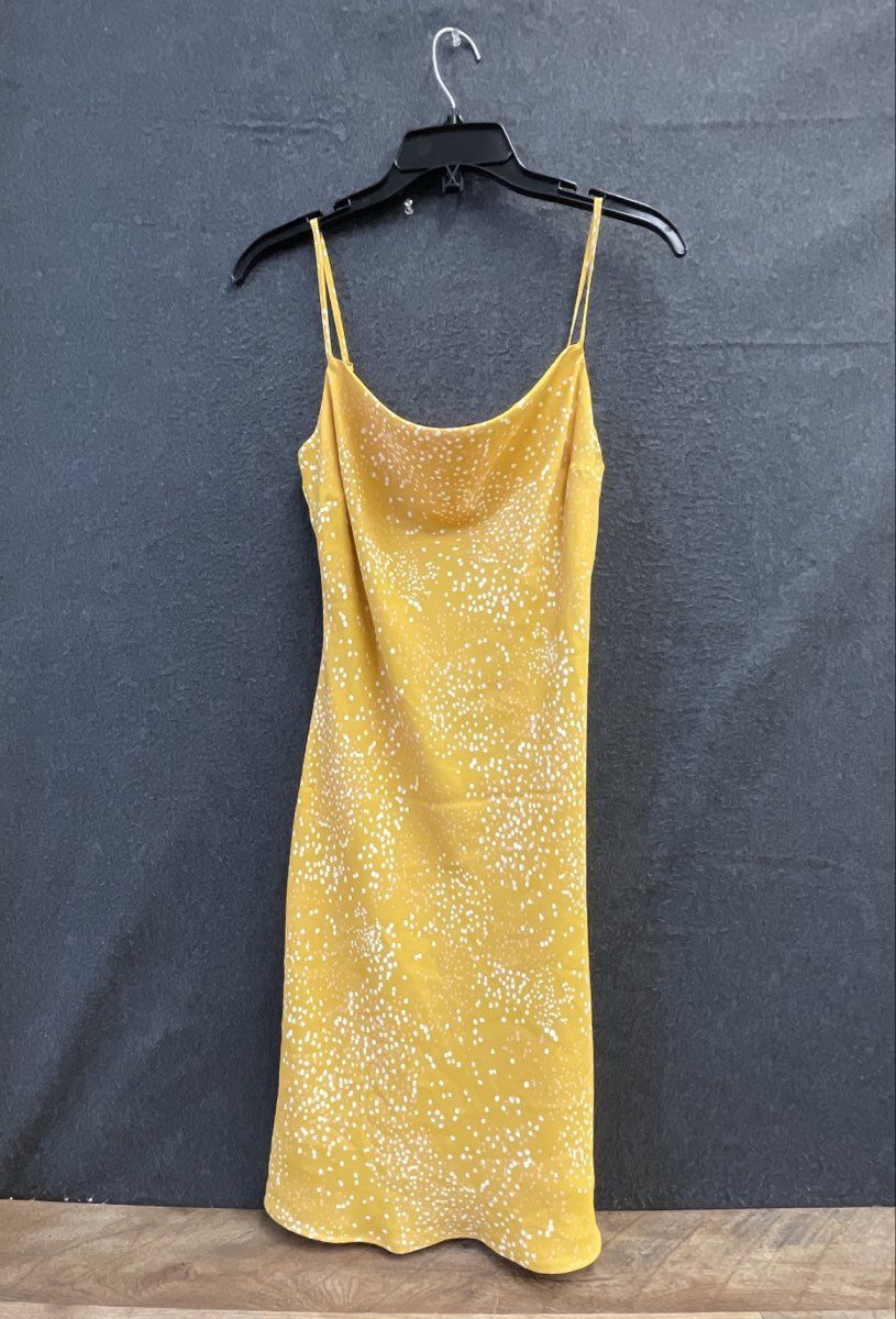 Express Women's Yellow Polka Dot Cowl Neck Spaghetti Strap Slip Dress Sz S
