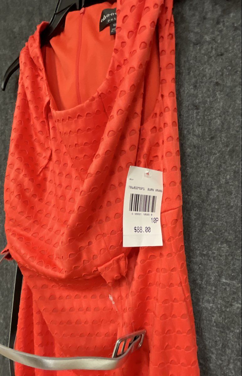 Connected Petite Women's Sheath Dress Orange Eyelet Textured NWT Sz 10P