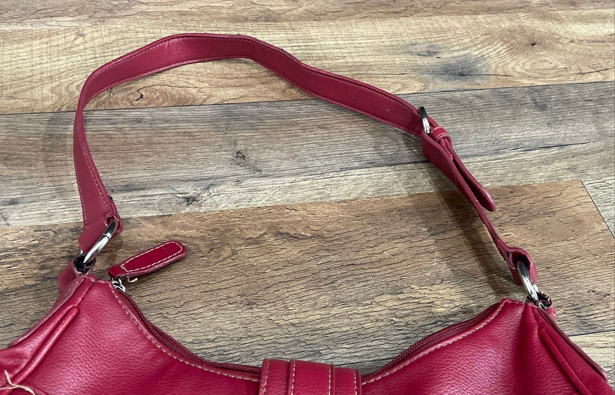Croft & Barrow Red Leather Shoulder Bag Handbag Silver Hardware