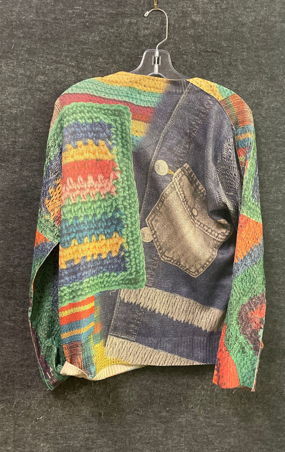 Women's Trompe L'oeil Long Sleeve Top Faux Layered Crochet Denim Print Sz XXL