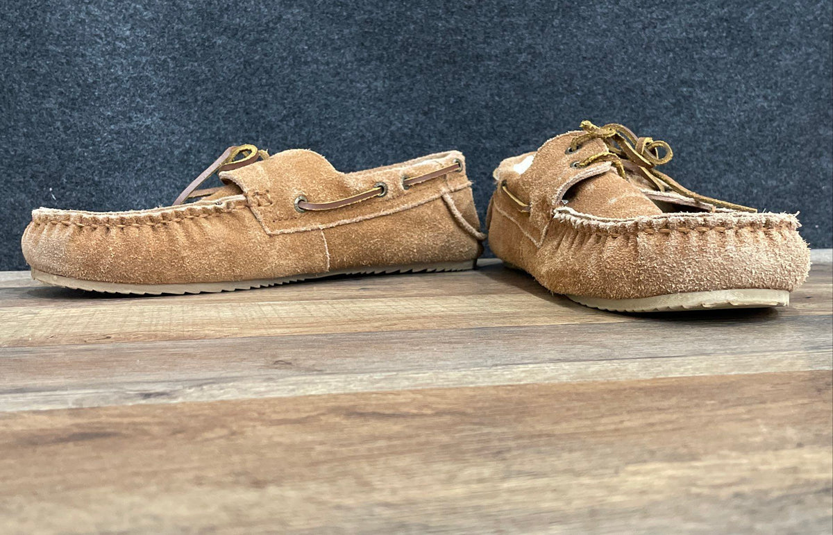 Clarks Brown Suede Faux Fur Lined Moccasin Slippers Women's Size 10W