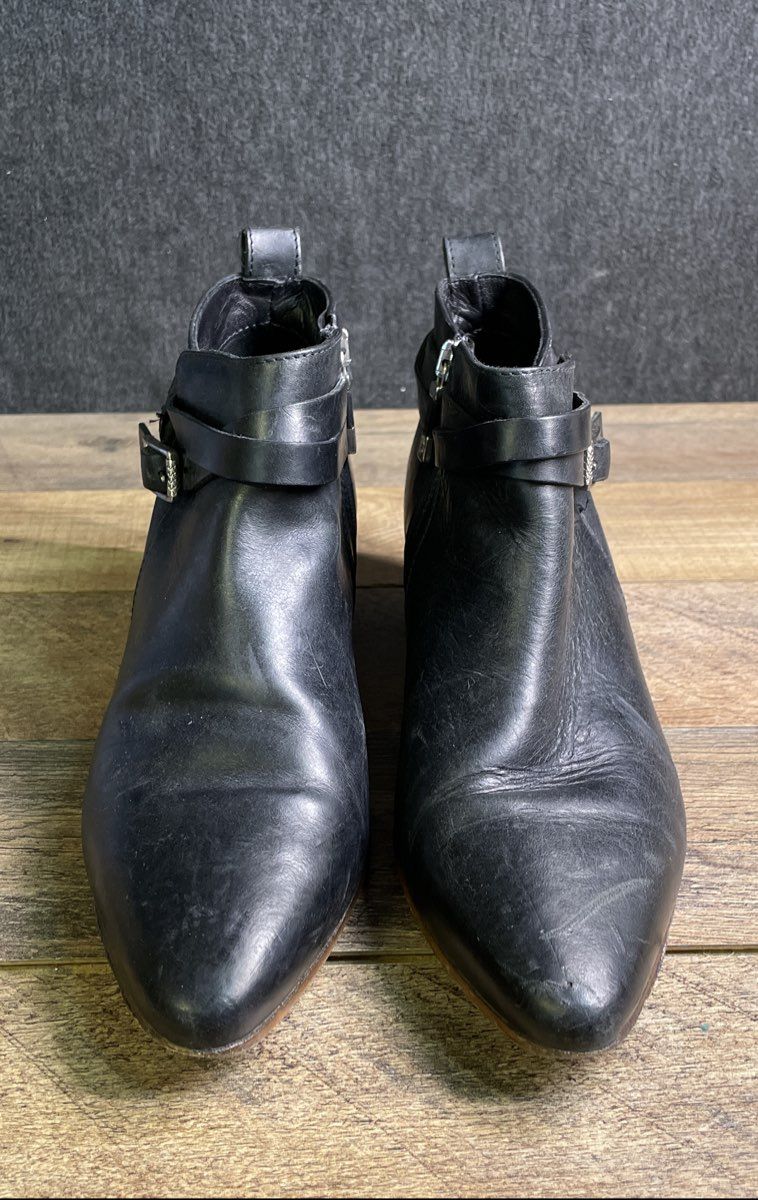 Alberto Fermani Black Leather Buckle Strap Side Zip Ankle Boots Size 38
