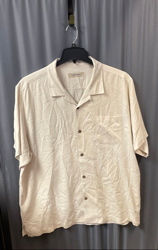 Tommy Bahama Men's Cream Short Sleeve 100% Silk Chevron Texture Camp Shirt XXL