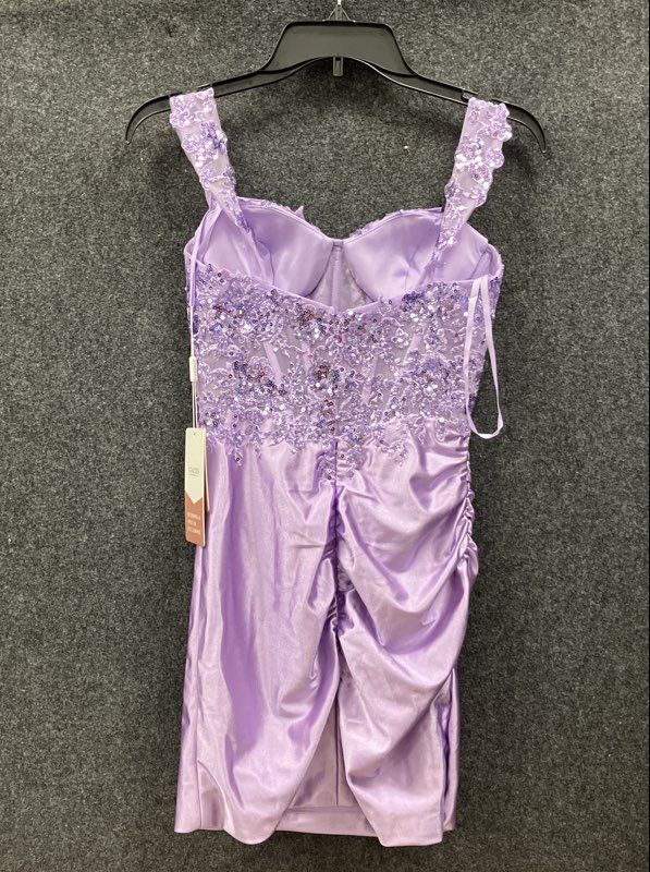 Stacees Women's Lilac Sequin Lace Corset Ruched Mini Dress NWT Sz 0