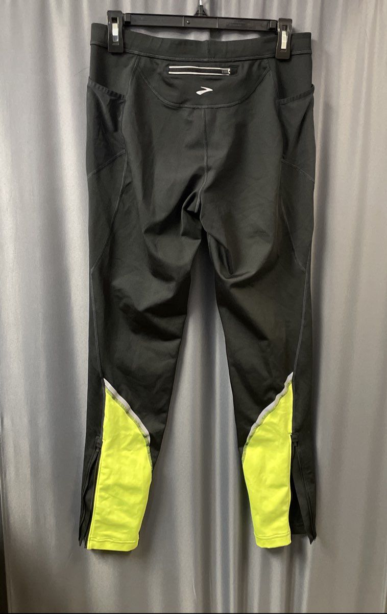 Brooks Men's Black Neon Green Reflective Running Pants Tights Sz L