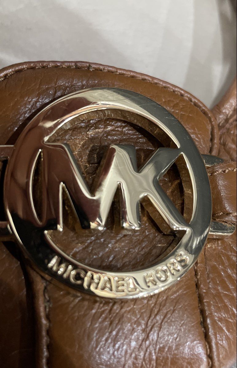 Michael Kors Fulton Brown Pebbled Leather MK Logo Ballet Flat Size 6.5