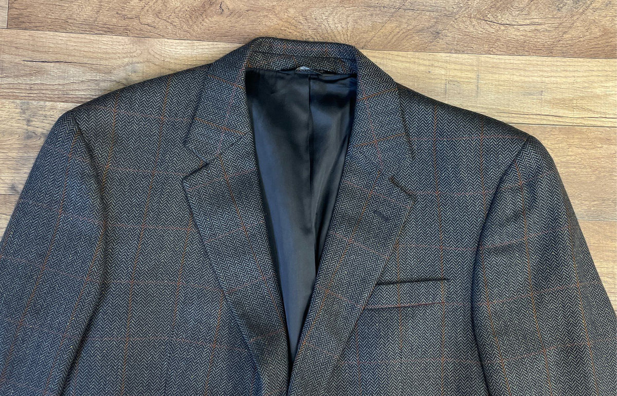 Jos. A. Bank Men's Gray Herringbone Windowpane Silk Wool Blazer 44