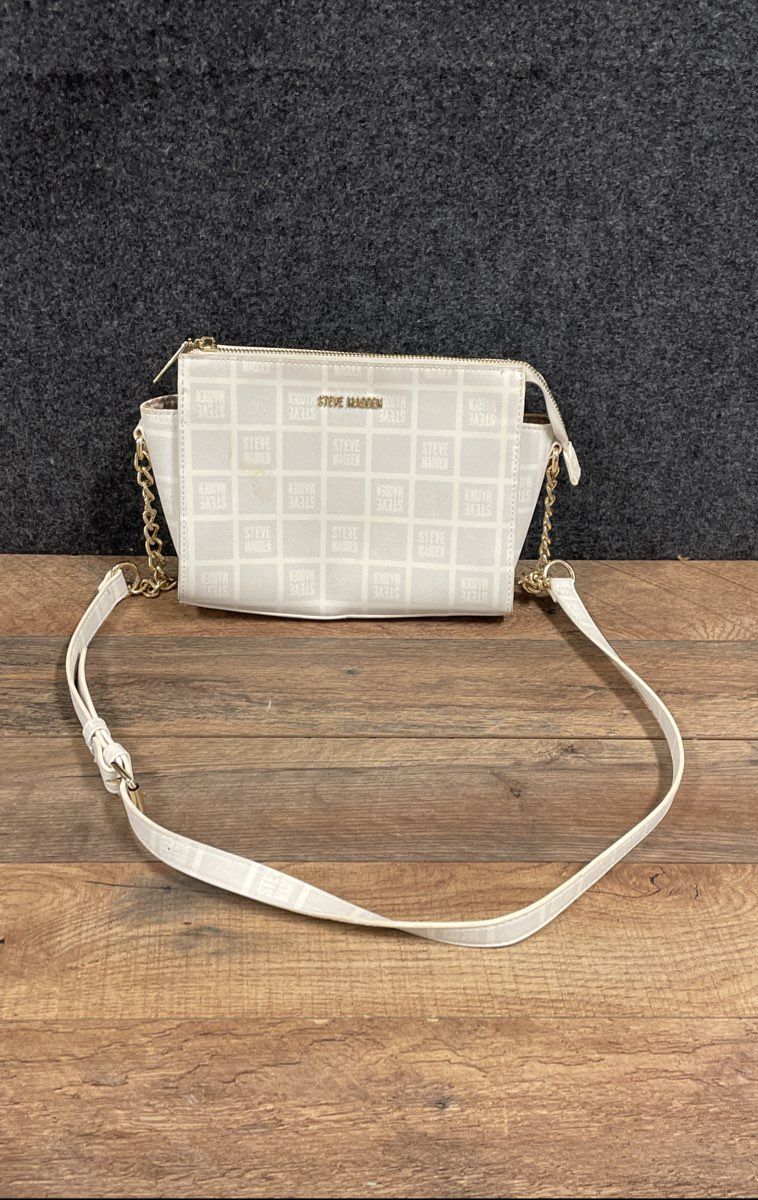 Steve Madden White Monogram Logo Crossbody Bag Gold Tone Hardware