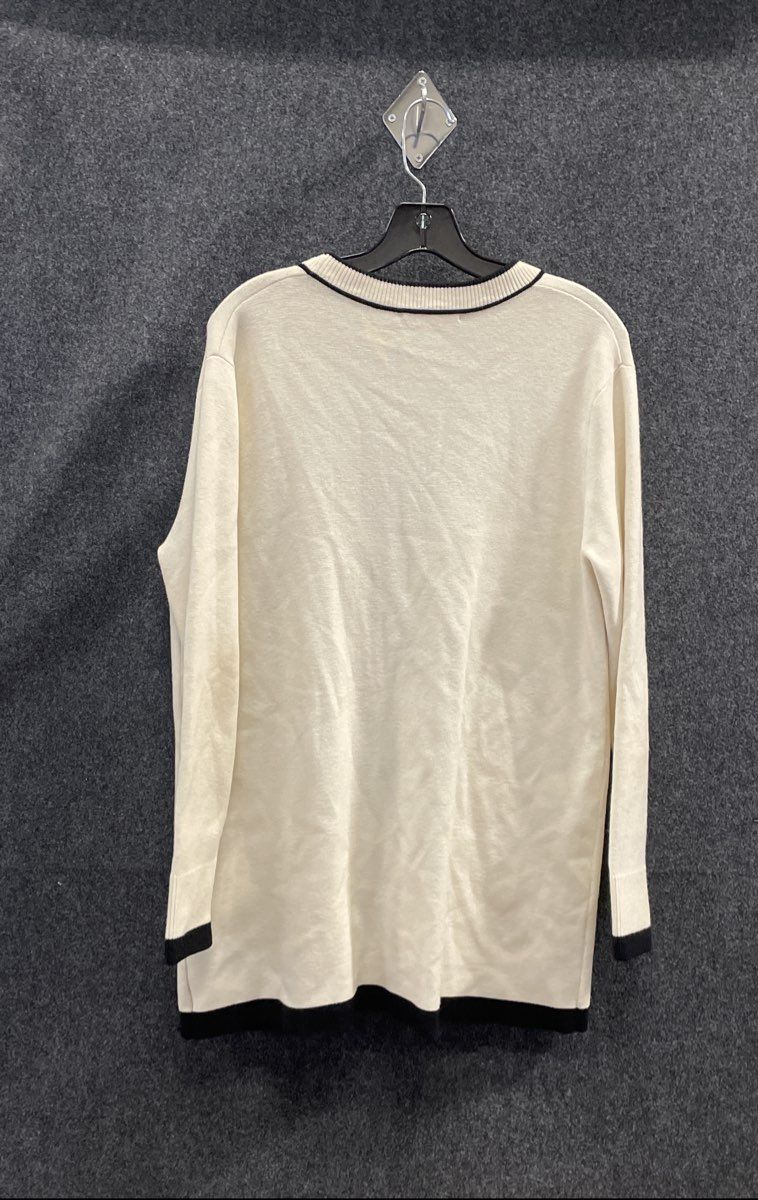 Zara Knit Women's Cardigan Sweater White Contrast Trim Pearl Button Sz M