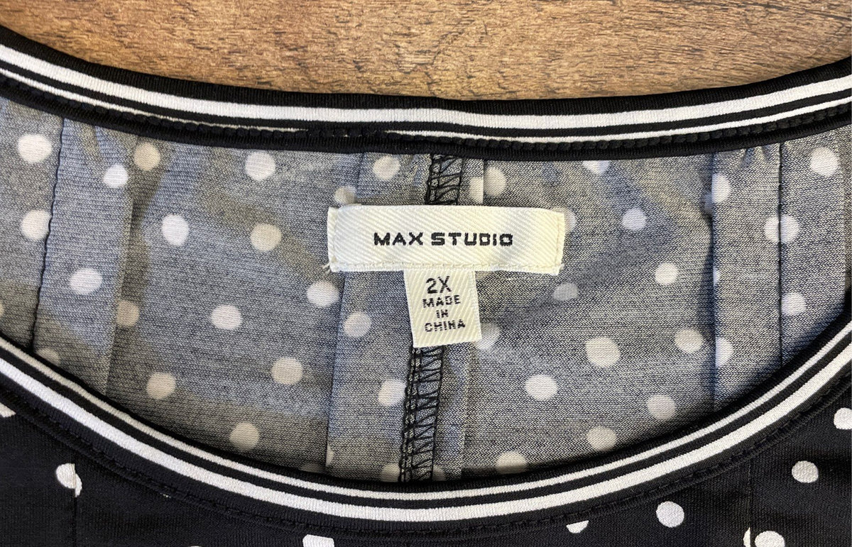 Max Studio Women's Black Polka Dot Sleeveless A-Line Midi Dress Sz 2X