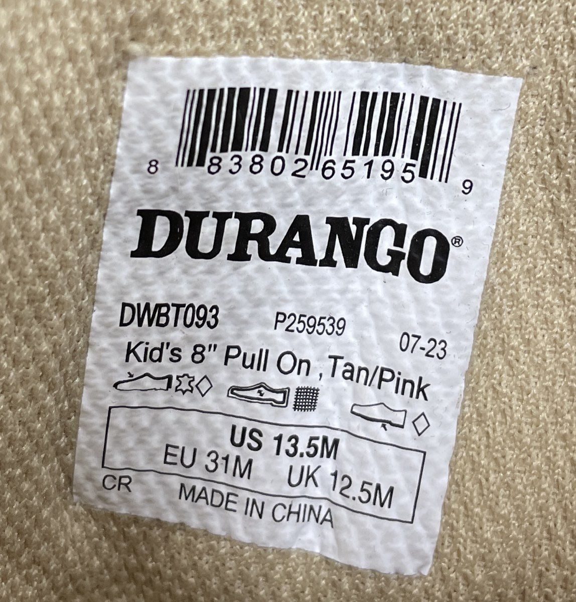 Durango Lil' Durango Tan Pink Western Cowboy Boots Kid's Size 13.5M