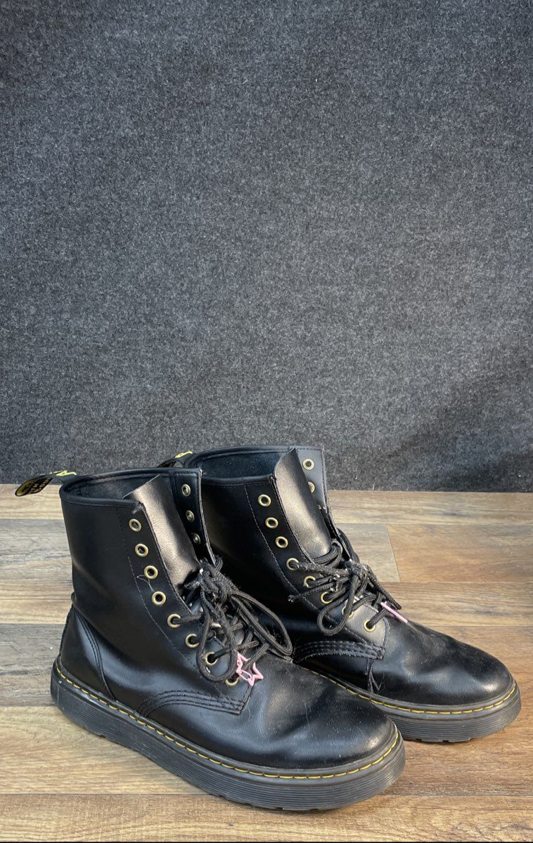 Dr. Martens Zavala Black Leather 8-Eye Combat Boots Men's 9 Women's 10