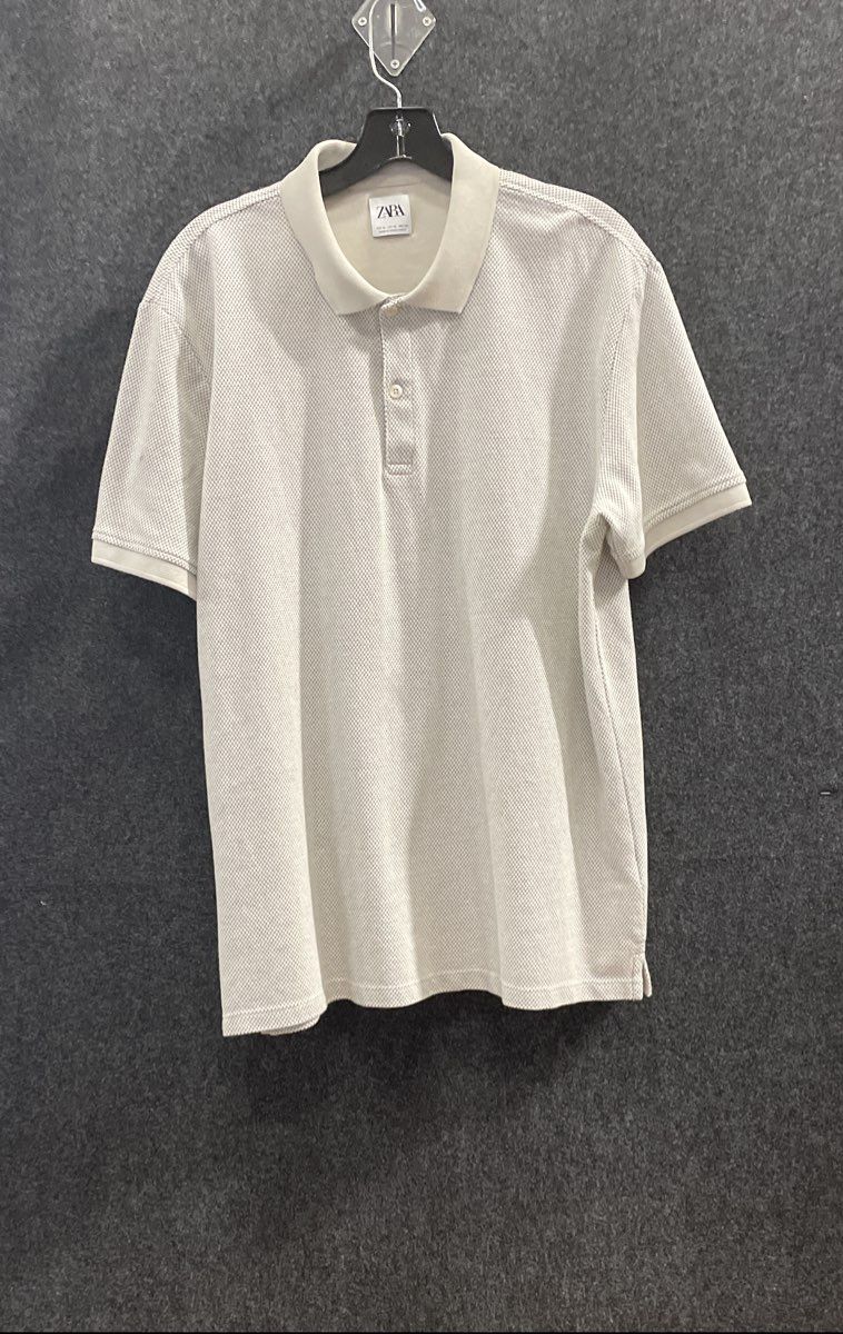 Zara Women's White Textured Knit Short Sleeve Polo Shirt Sz XL
