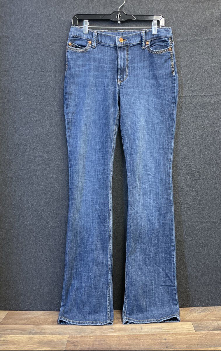 Wrangler Women's Blue Contrast Stitching Bootcut Stretch Jeans Sz 18 Slim