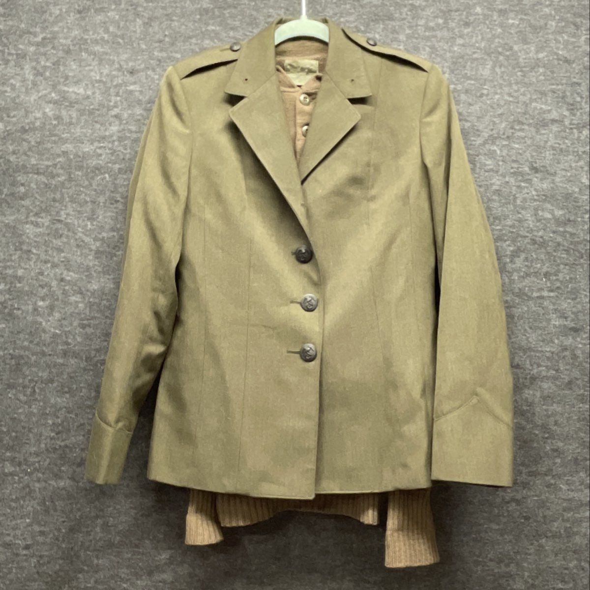 Vintage 80s Flying Cross Men's Olive Military Blazer & Wool Henley Sweater Sz L