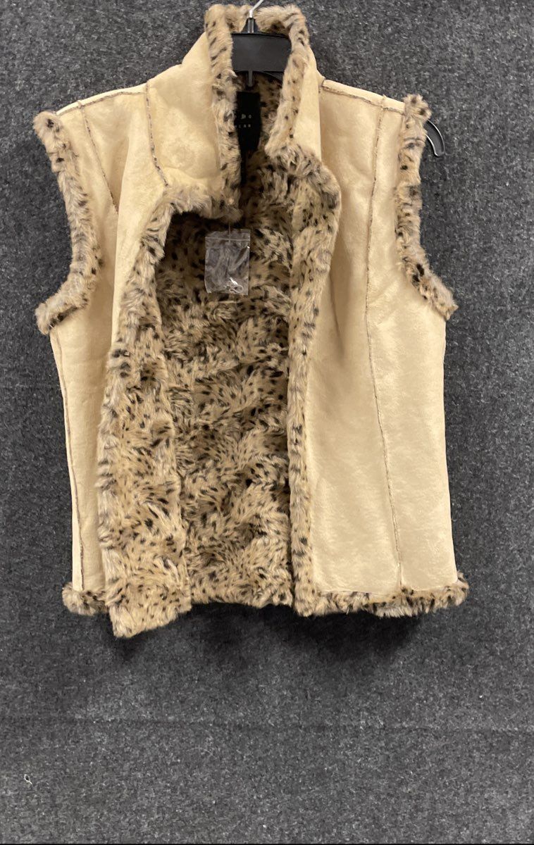 Tally-Ho Outerwear Women's Tan Faux Suede Leopard Print Faux Fur Vest Sz S