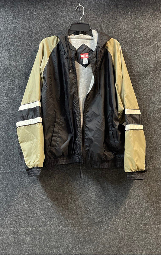 Athletic Works Men's Black Tan Colorblock Jersey Lined Hooded Jacket Sz L