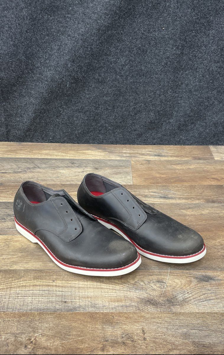 Timberland Tidewatch Plain Toe Derby Black Leather Red Midsole Men's Size 10.5