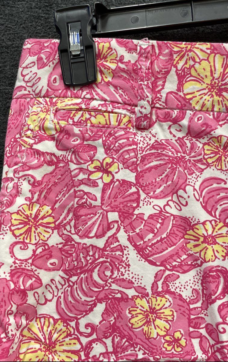 Lilly Pulitzer Women's Pink Seashell Lobster Print Cotton Ankle Pants Sz 4