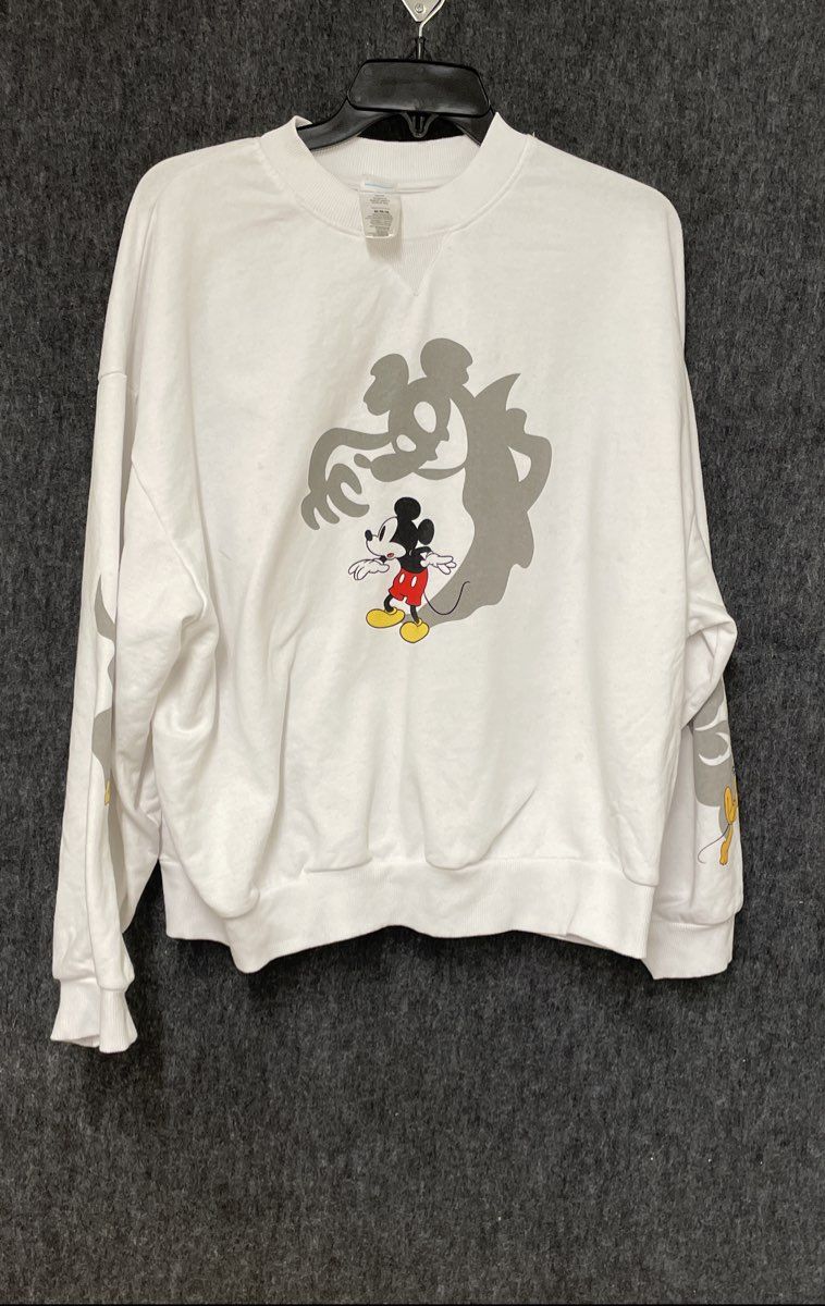 Disney Mickey & Friends White Graphic Shadow Print Sweatshirt Sz M