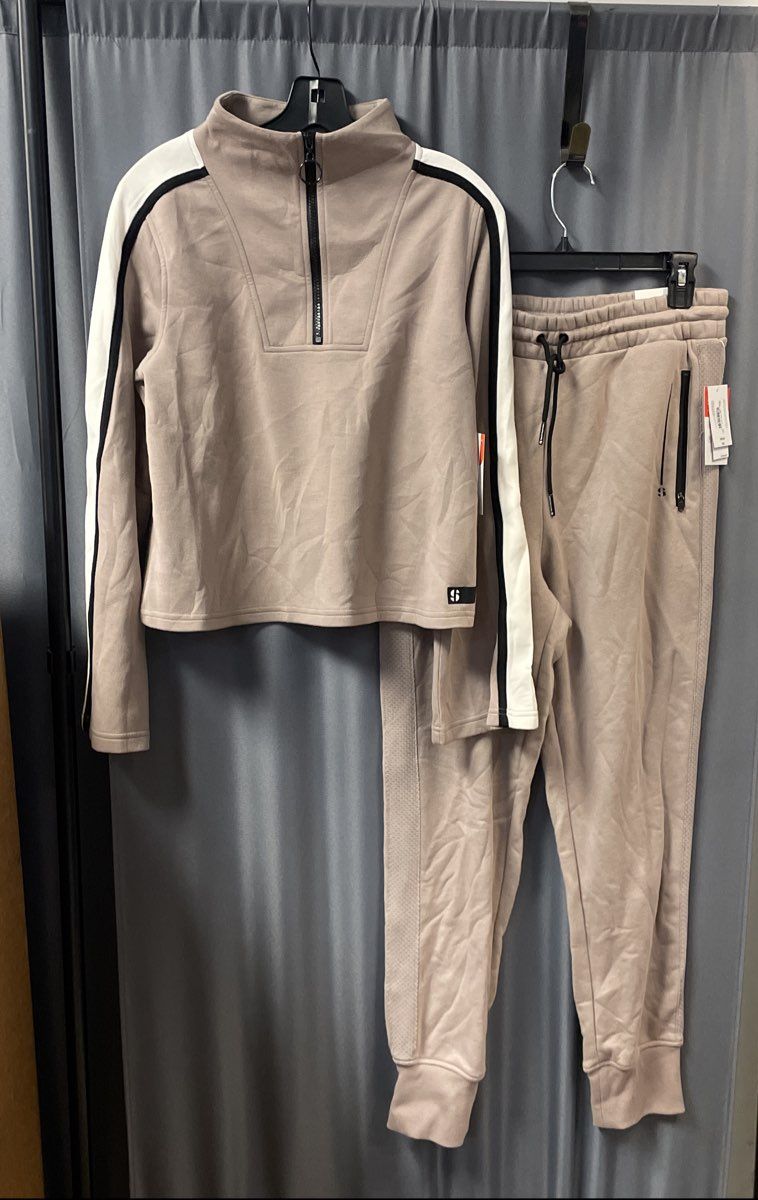 Sports Illustrated Women's Taupe Colorblock Track Suit S Top M Pants NWT